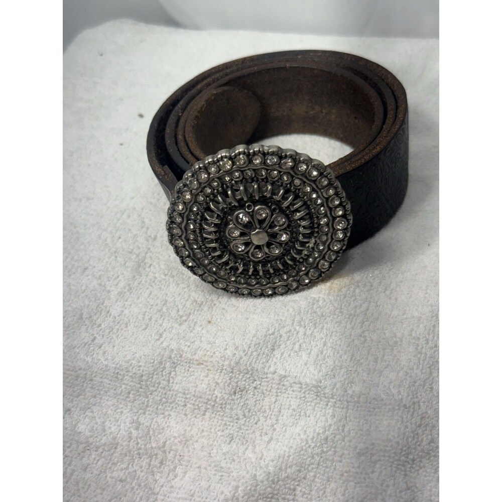FOSSIL Genuine Distressed Leather Drk Brown Embellished Buckle Size S